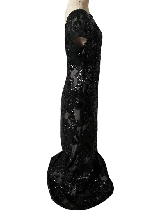 Calvin Klein Black Sequined Floral Maxi Dress Size 4 - Picture 5 of 12